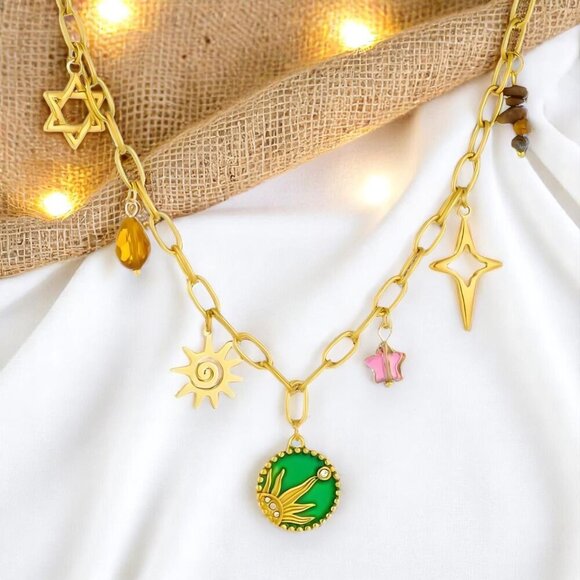 ๐๏ธBoho Celestial Charm Y2K Style Necklace 18K Gold Plated 316L Stainless Steel - Picture 11 of 13